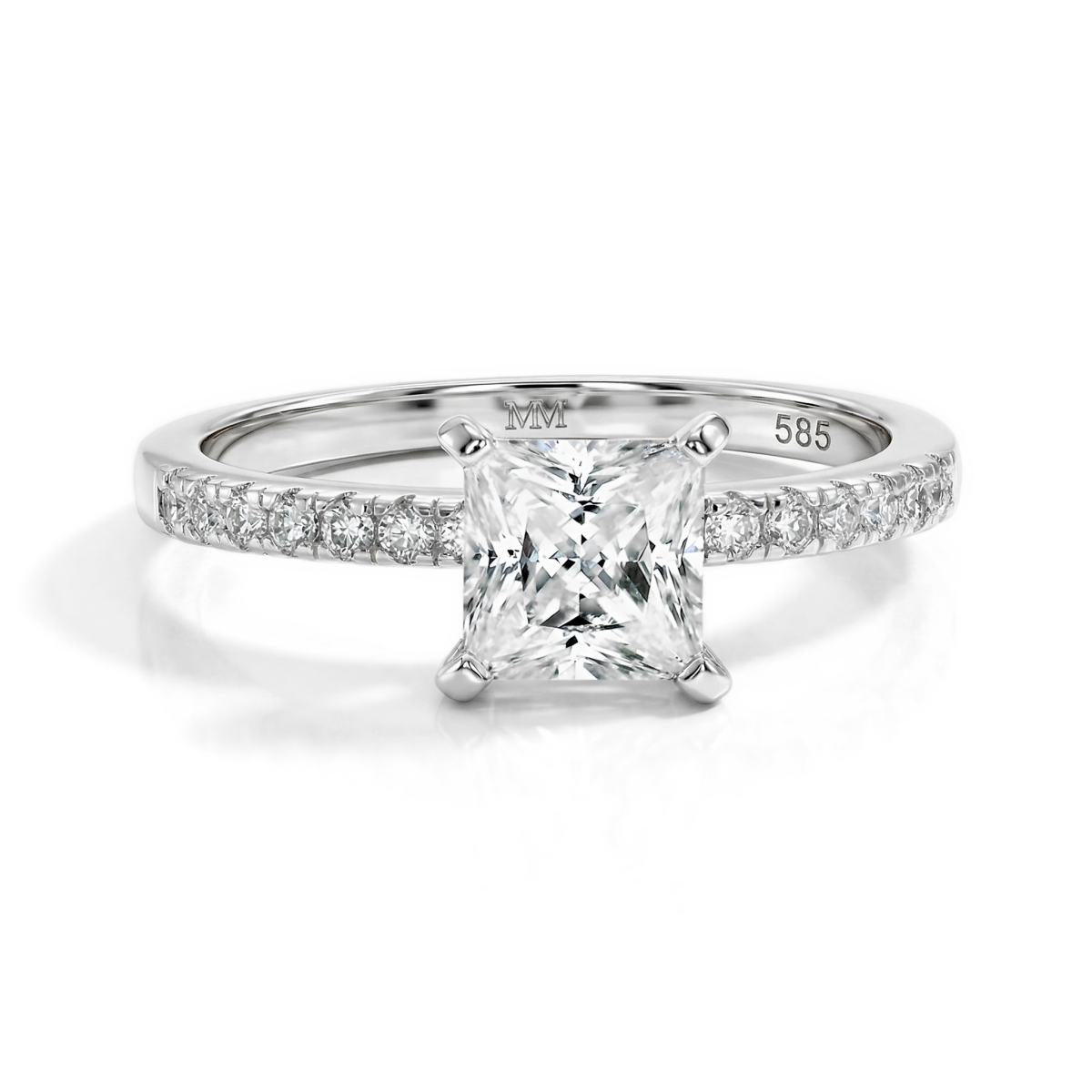 Celestia - Prinzessin Moissanit Ring mit Pavé Seitensteinen