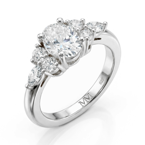 Lustrina - Ovalschliff Moissanit Ring mit funkelnden Akzenten