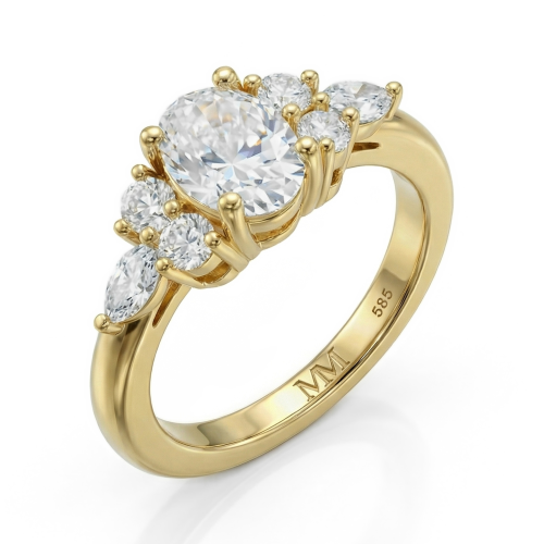Lustrina - Moissanit-Ring Oval mit funkelnden Akzentsteinen