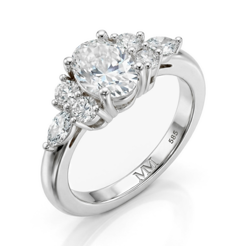 Lustrina - Moissanit-Ring Oval mit funkelnden Akzentsteinen