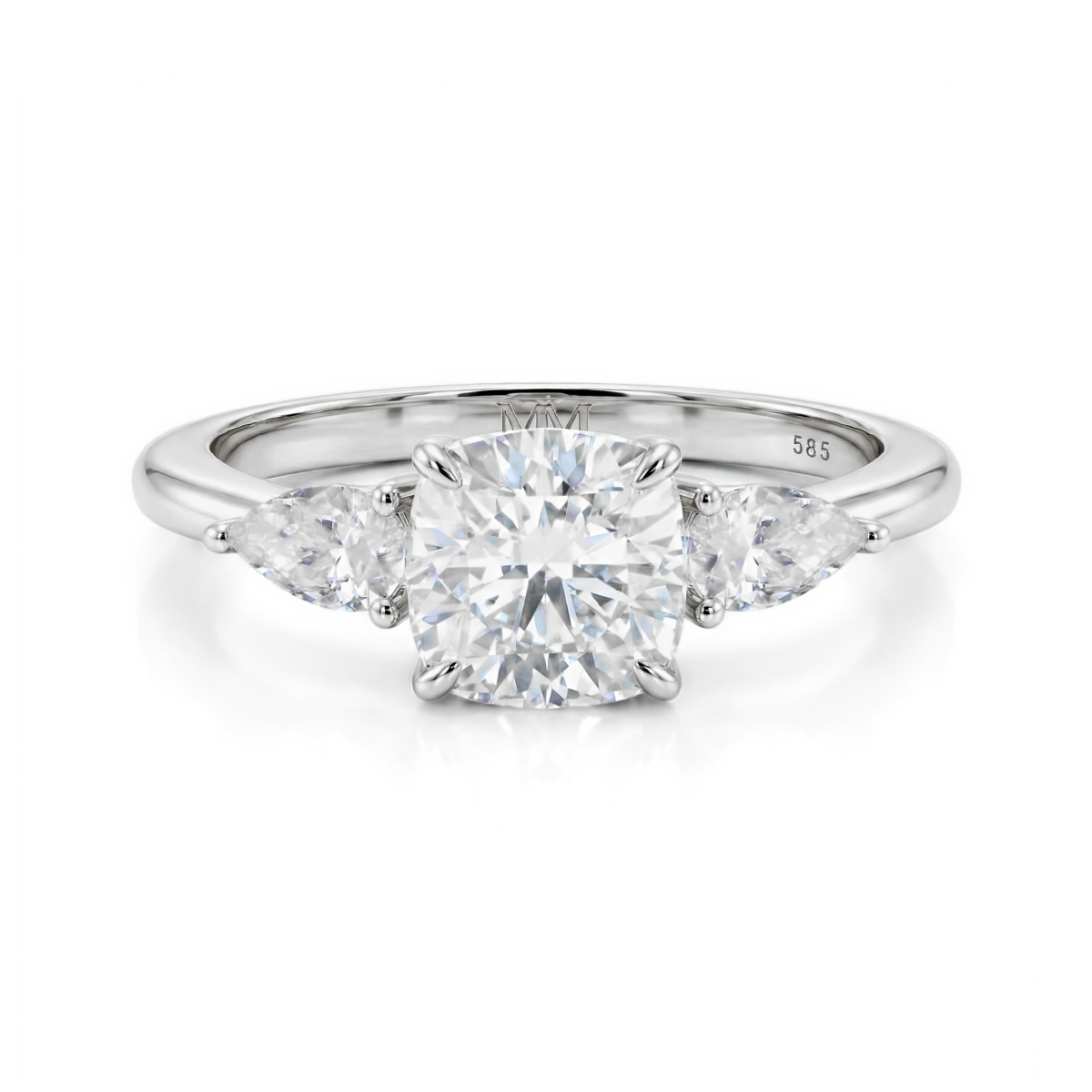 Trielle - Cushion Moissanite Verlobungsring mit Birnenschliff Seitenakzenten