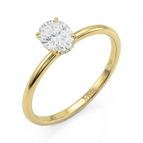 Mystique - Moissanit-Solitärring Oval mit Hidden Halo | Bündig kombinierbar
