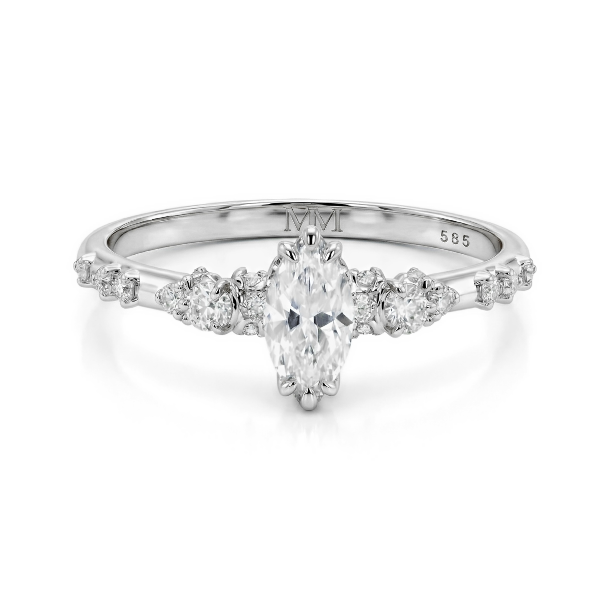 Elegante - Marquise Moissanit Ring mit minimalistischen Vintage-Seitensteinen