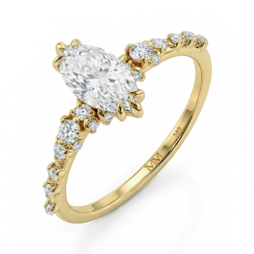 Elegante - Moissanit-Ring Marquise mit minimalistischen Seitensteinen im Vintage-Stil