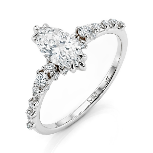 Elegante - Moissanit-Ring Marquise mit minimalistischen Seitensteinen im Vintage-Stil