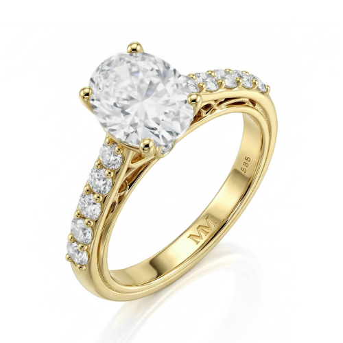 Fiorenza - Zeitloser Moissanit-Ring mit pavé-besetzter Ringschiene und Galeriedetail