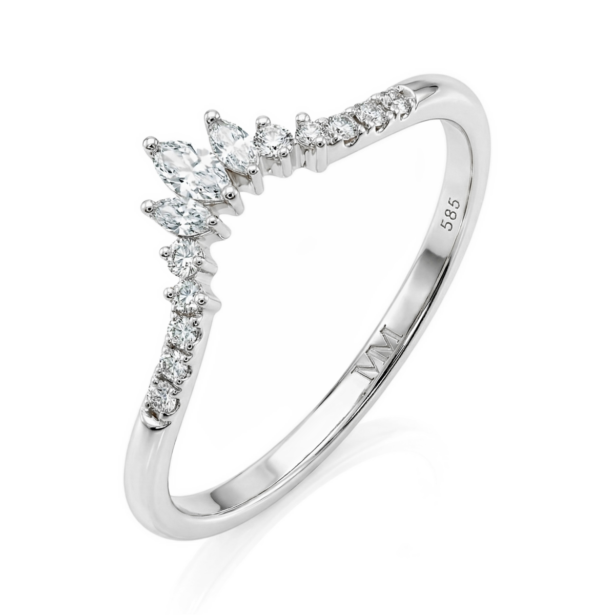Serenella - Marquise und runde Moissanite Hochzeit Band