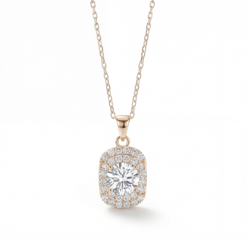 Memento - Brillanter Moissanit-Anhänger mit Halo in Pavé-Fassung