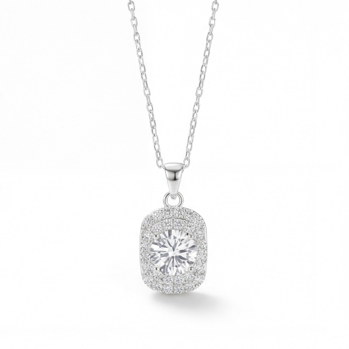 Memento - Brillanter Moissanit-Anhänger im Pave-Halo-Design