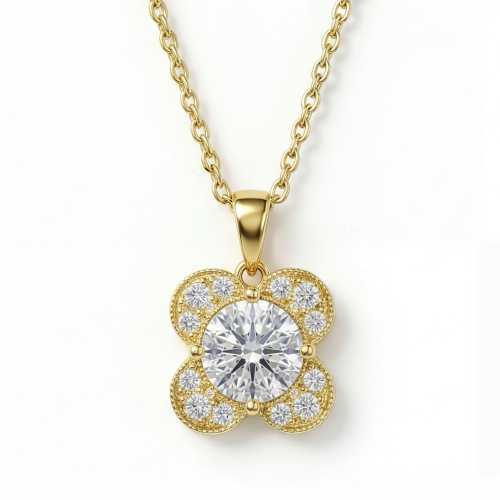 Flora - Moissanit-Anhänger mit Kleeblatt-Motiv und Pavé-Besatz