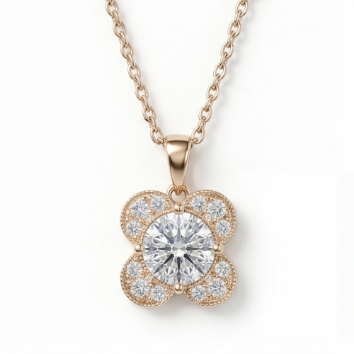 Flora - Moissanit-Anhänger mit Kleeblatt-Motiv und Pavé-Besatz