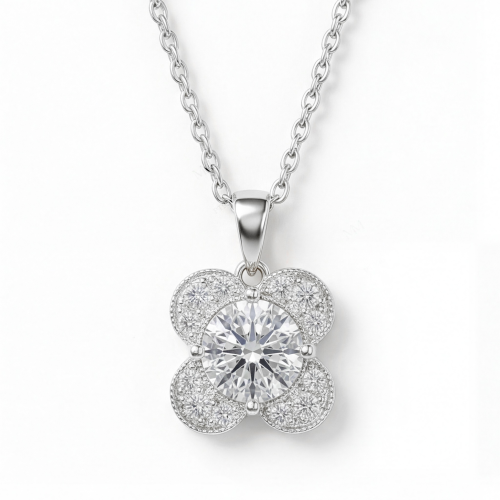 Flora - Kleeblatt-Design Moissanit-Anhänger mit Pavé-Akzenten