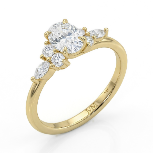 Olivette - Moissanit-Verlobungsring Oval mit Marquise-Seitensteinen