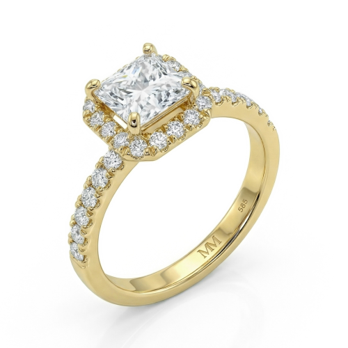 Regalia - Moissanit-Ring Princess Cut mit Halo und pavé-besetzter Ringschiene