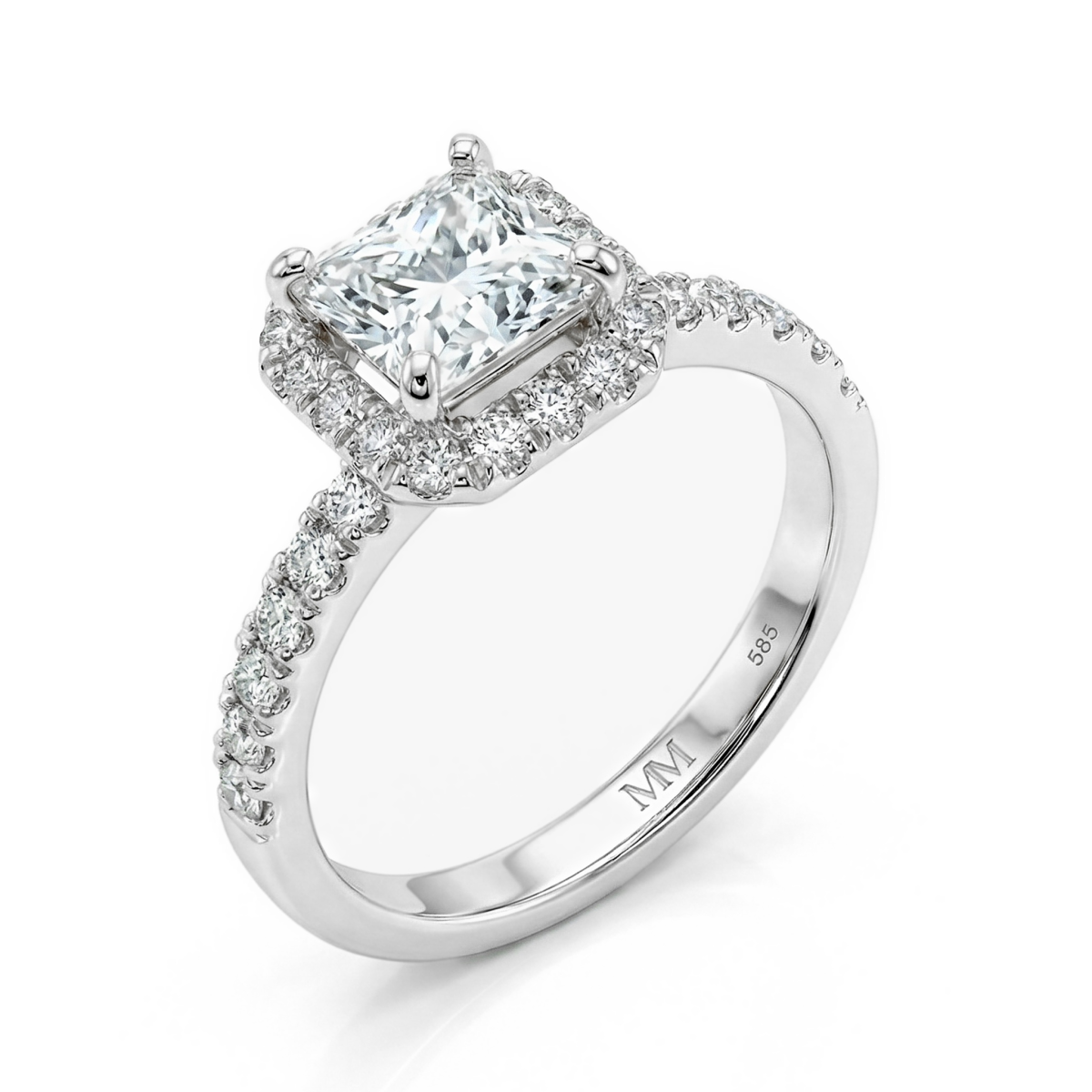 Regalia - Prinzess Moissanit Halo Ring mit Pave Band