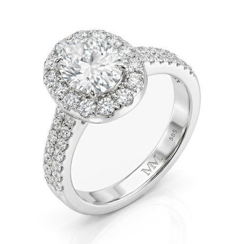 Ovalea - Moissanit-Ring Oval mit Halo und Pavé-Besatz