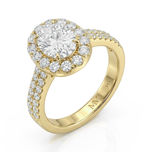 Ovalea - Moissanit-Ring Oval mit Halo und Pavé-Besatz