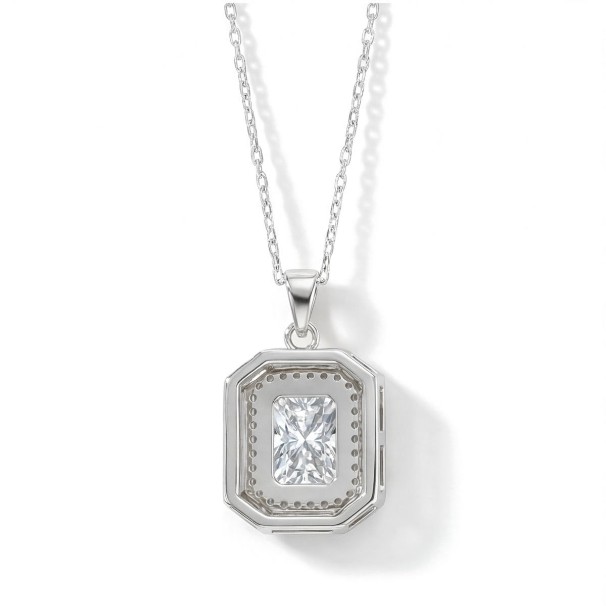 Cristallo - Radiant Geschnittenes Moissanit Doppeltes Halo Anhänger Gliederkette