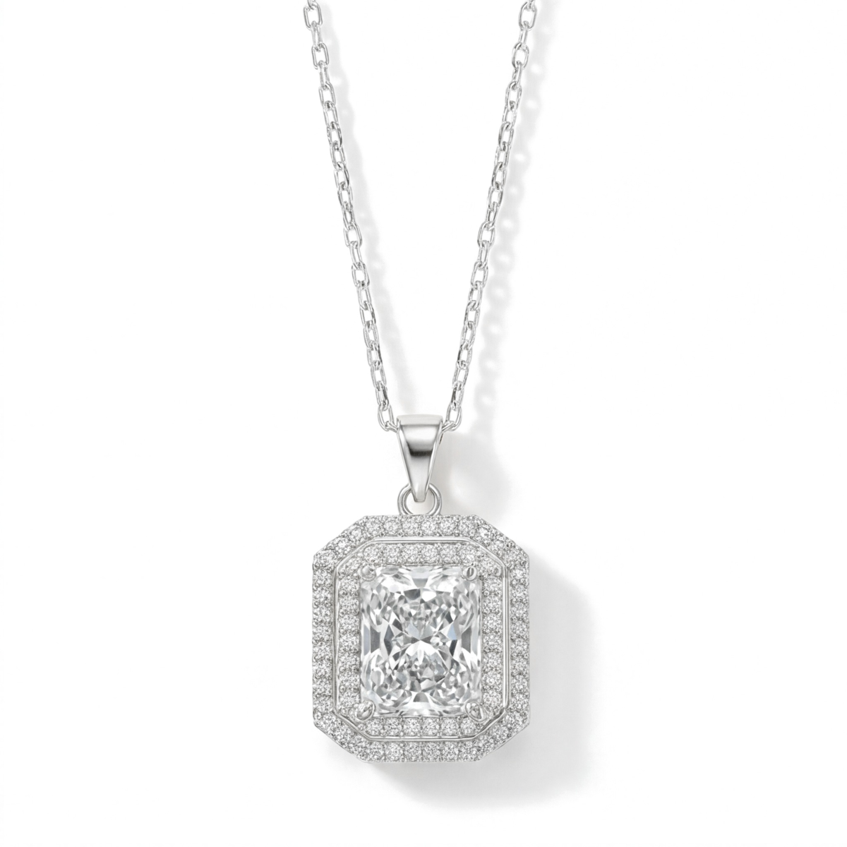 Cristallo - Radiant Geschnittenes Moissanit Doppeltes Halo Anhänger Gliederkette