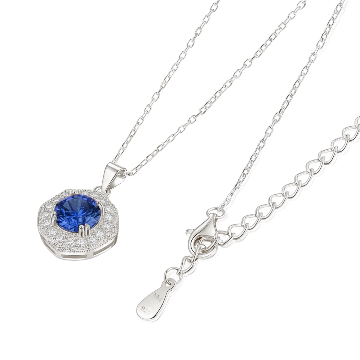Purelle - Königsblauer Moissanit Halo Anhänger Mit Gliederkette