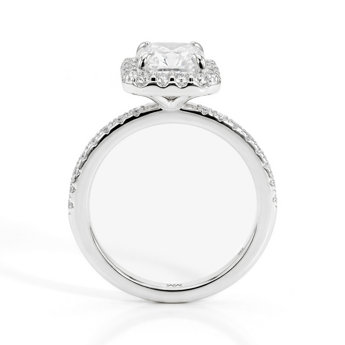 Esmeralda – Smaragdschliff Moissanit Ring im Halo-Design