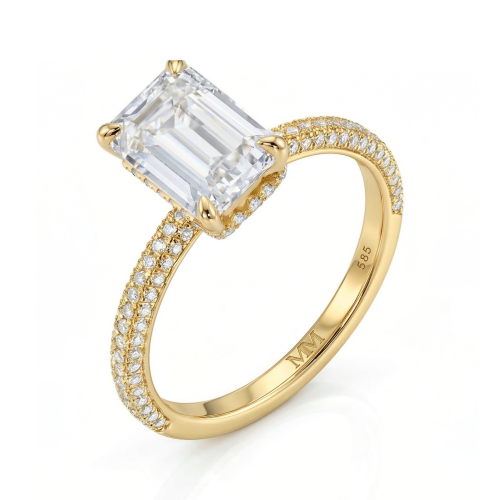 Veridian - Moissanit-Ring Emerald Cut mit pavé-besetzter Ringschiene