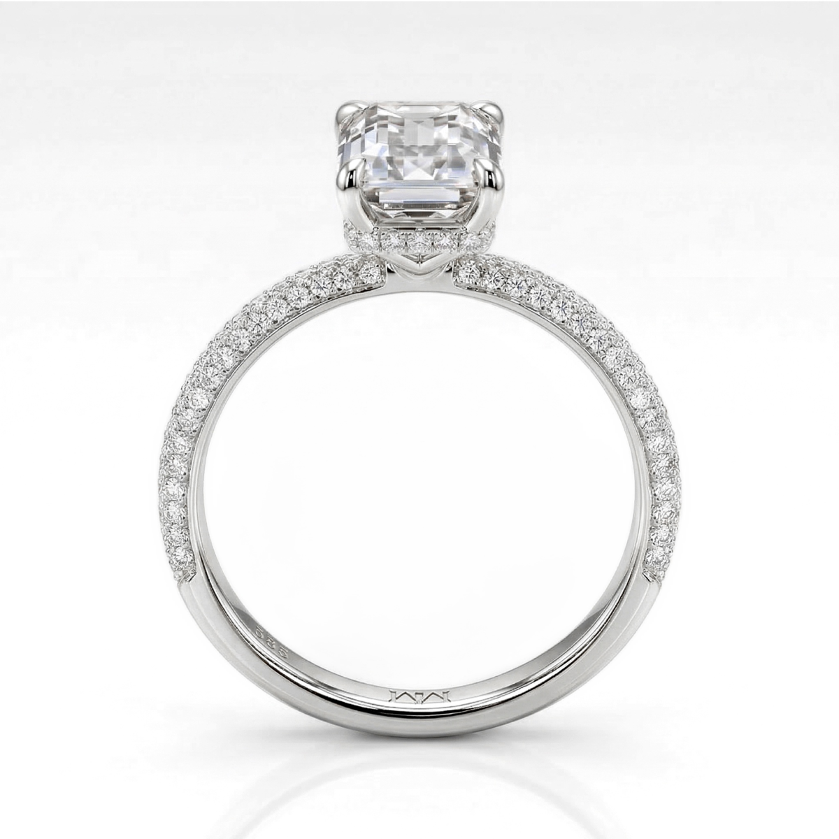 Veridian - Moissanit-Ring Emerald Cut mit pavé-besetzter Ringschiene
