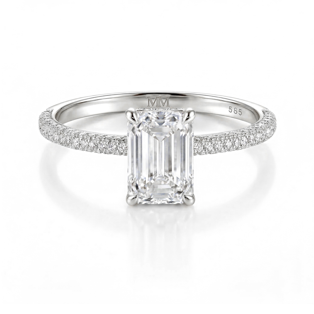 Veridian - Smaragd Moissanit Ring Mit Pavé-Gesetztem Band