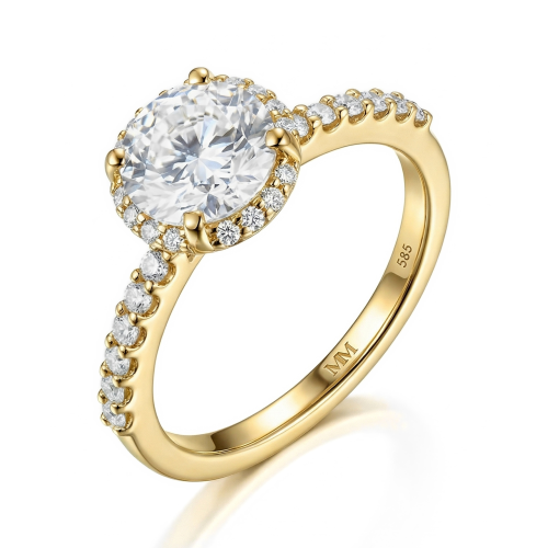 Glimmerette - Luxuriöser Moissanit-Ring mit Halo und Pavé-Besatz
