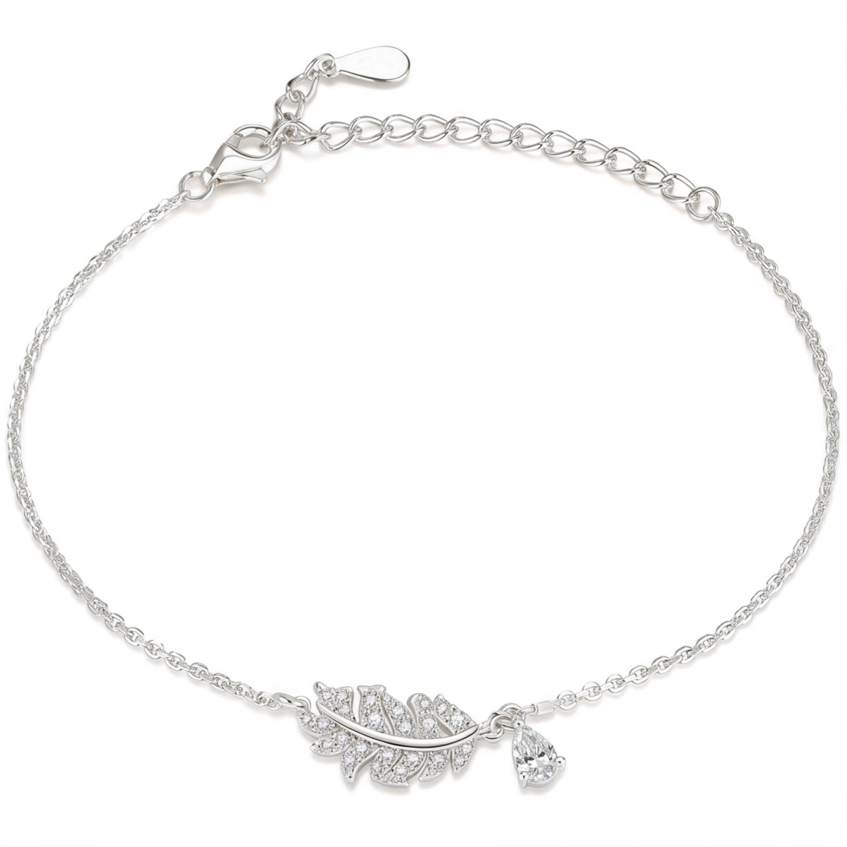 Foliana - Moissanit-Blatt-Charm-Armband Mit Hängendem Stein-Detail