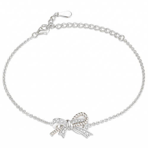 Ribbonique - Zweifarbiges Moissanit-Armband mit dekorativer Schleife und Pavé-Besatz