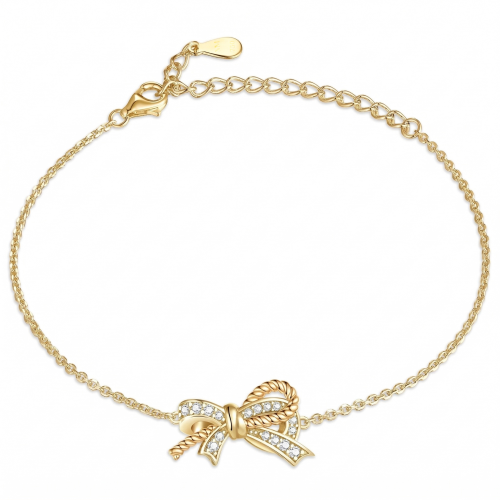 Ribbonique - Zweifarbiges Moissanit-Armband mit dekorativer Schleife und Pavé-Besatz