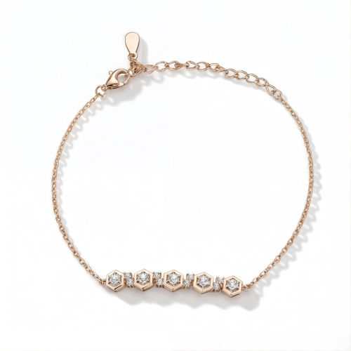Octet - Moissanit-Armband mit verstellbarer Kette in sechseckiger Zargenfassung