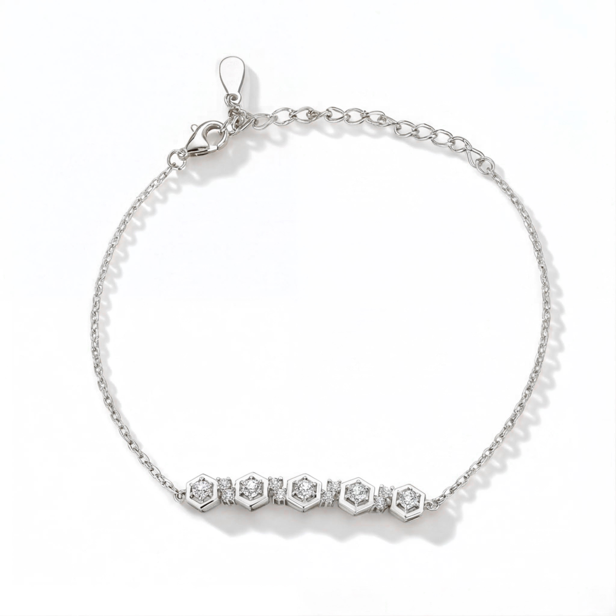 Octet - Hexagonaler Lünetten-Moissanit-Armband Mit Verstellbarer Gliederkette