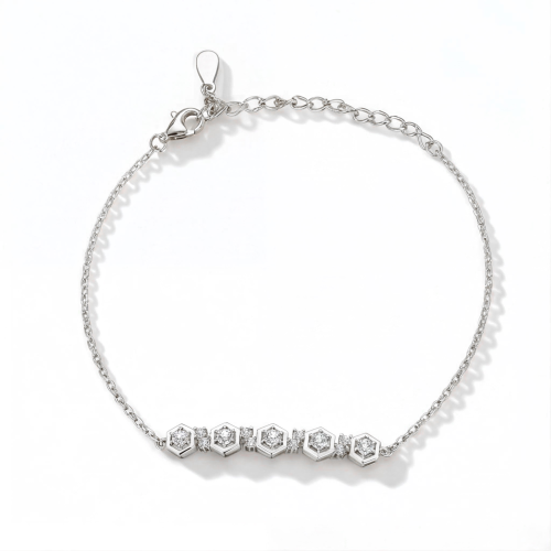 Octet - Moissanit-Armband mit verstellbarer Kette in sechseckiger Zargenfassung