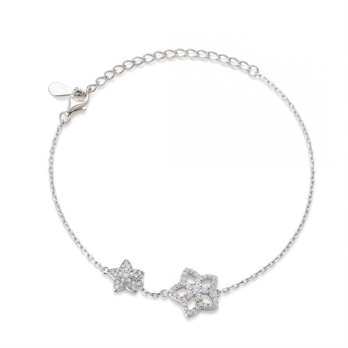 Fiorella - Verstellbares Moissanit-Armband mit Blumen-Charm in Pavé-Fassung