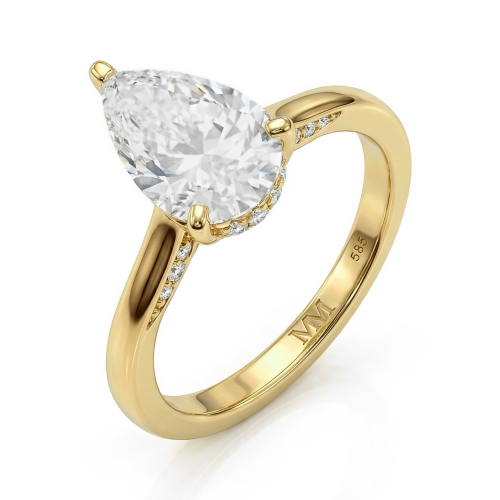 Poirine - Moissanit-Ring Tropfen mit Hidden Halo und Pavé-Besatz
