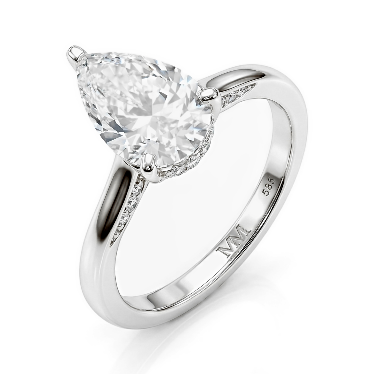 Poirine - Tropfen Geschliffener Moissanit Ring mit Hidden Halo und Pavé Akzentsteinen