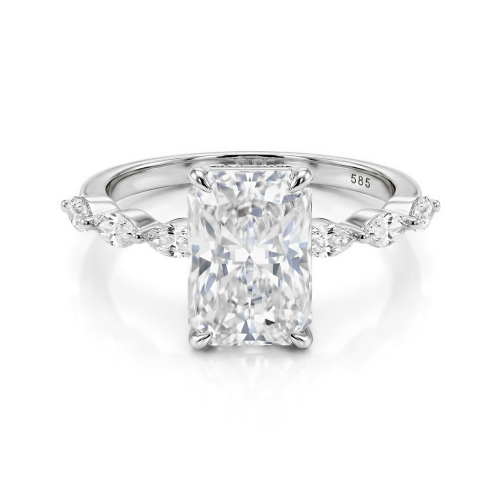 Luminaire - Radiant-Schliff Moissanit Ring Mit Marquise Seitensteinen Und Hidden Halo