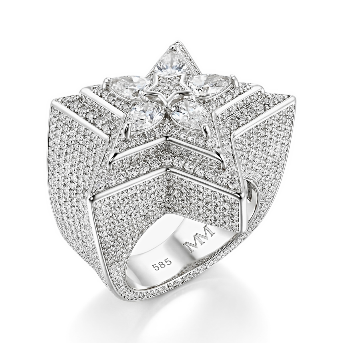 Zenith - Herren Tropfen Moissanit Stern Ring mit Pavé Fassung