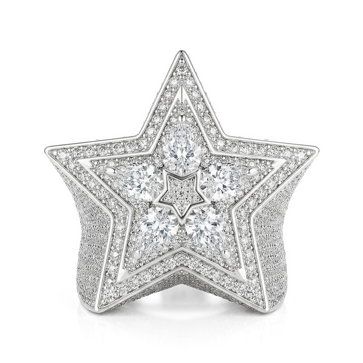 Zenith - Herren Tropfen Moissanit Stern Ring mit Pavé Fassung