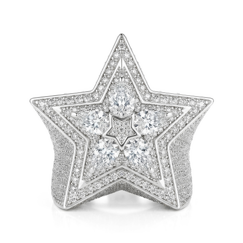 Zenith - Herren Tropfen Moissanit Stern Ring mit Pavé Fassung