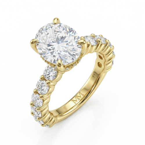Majestica - Moissanit-Ring Oval mit Seitensteinen
