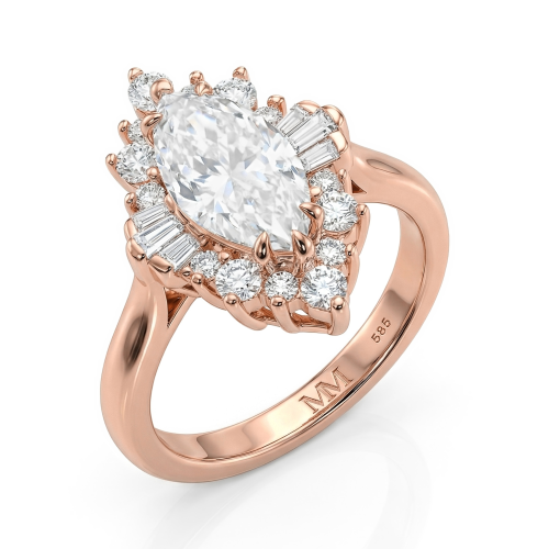 Crownique - Marquise-Schliff Moissanit Verlobungsring Mit Halo Und Baguette-Akzenten