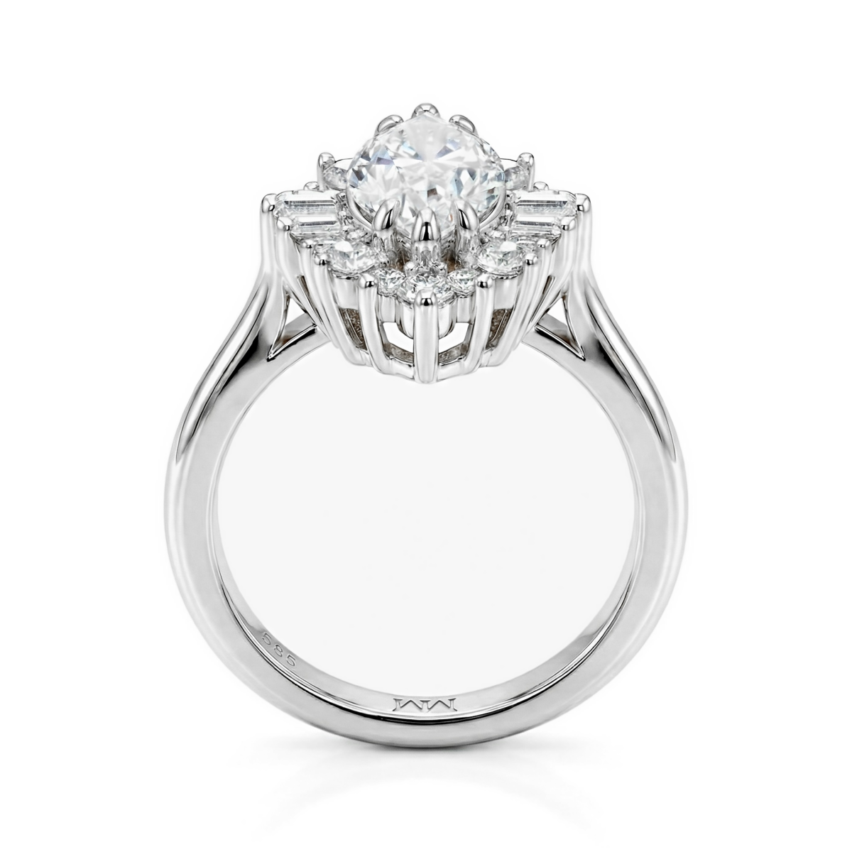 Crownique - Marquise Cut Moissanit Verlobungsring Mit Halo Und Baguette-Akzenten