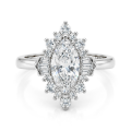 Crownique - Marquise Cut Moissanit Verlobungsring Mit Halo Und Baguette-Akzenten