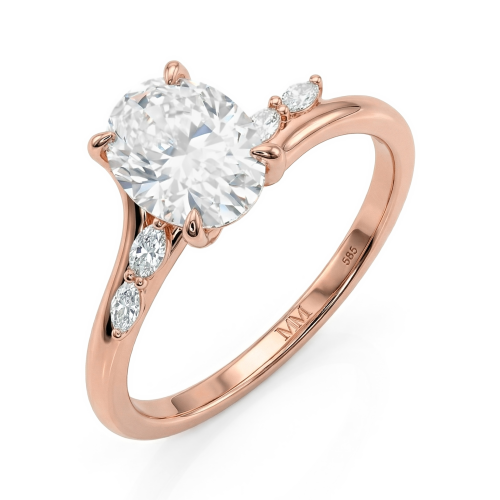 Viviette - Oval Schliff Moissanit Verlobungsring Mit Marquise-Akzentsteinen