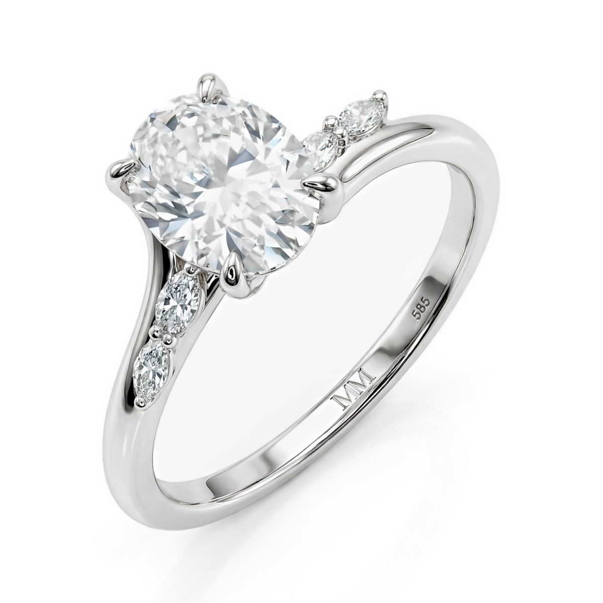 Viviette - Oval Schliff Moissanit Verlobungsring Mit Marquise-Akzentsteinen