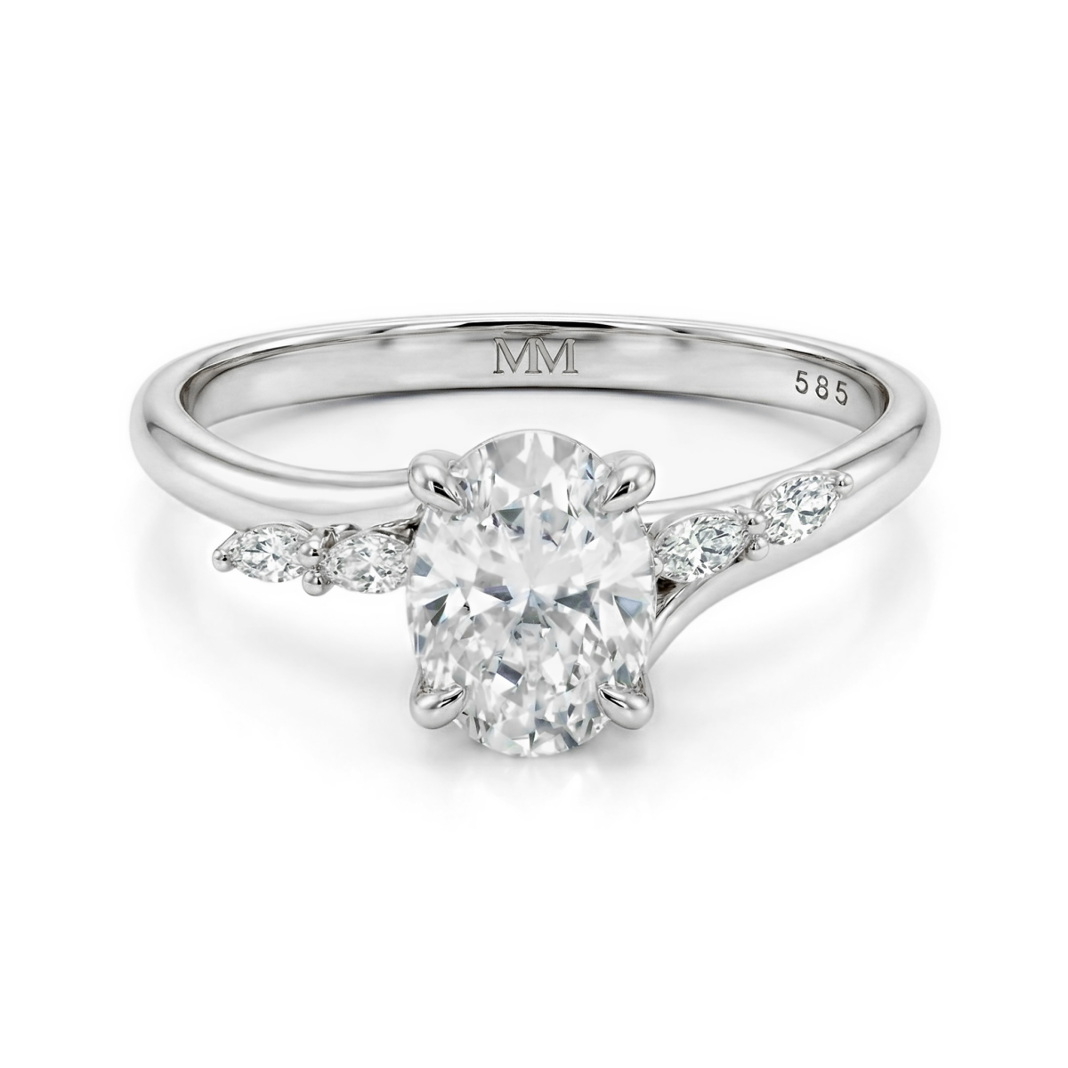 Viviette - Oval Schliff Moissanit Verlobungsring Mit Marquise-Akzentsteinen