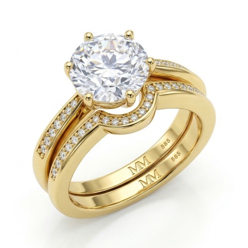 Vespera - Moissanit-Brautset mit Pavé-Besatz und geteilter Ringschiene